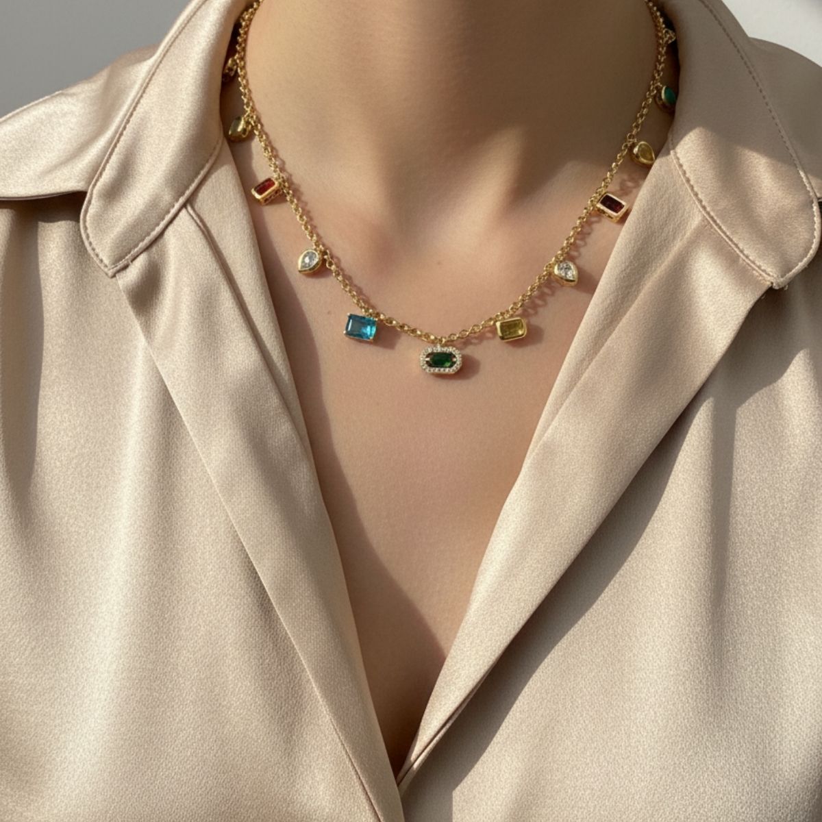 Gökkuşağı Taşlı Kolye