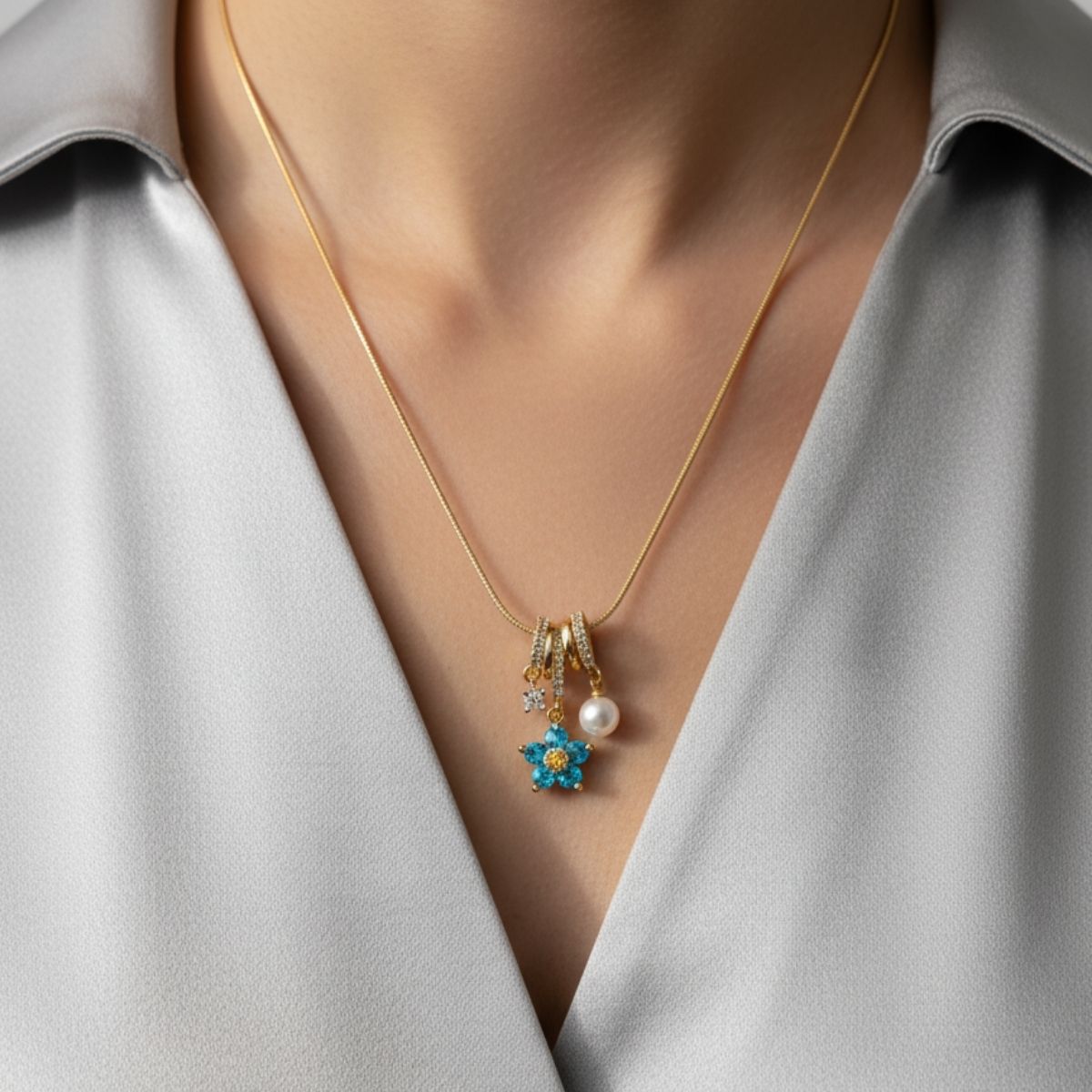 Turkuaz Çiçek Kolye